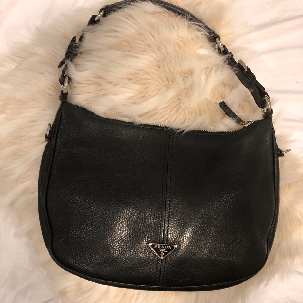 PRADA Vitelllo Daino black leather hobo